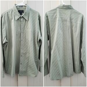 Oakley Men's Olive Green Stripe Longsleeve Buttondown,  XL